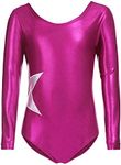 Zaclotre Girls Sparkling Stars Gymnastics Long Sleeve Leotards for Patriotic USA Kids