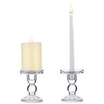 NUPTIO 2 Pcs Clear Glass Pillar Taper Candle Holder, 11.5cm Height Dual Uses Candlestick Stand for Pillar or Taper Candlesticks, Christmas Candle Holder Decorations for Wedding Party Halloween