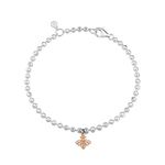 Gemma J Sterling Silver Sparkly Bee Bracelet - beaded bracelet with adjustable length and a rose gold Bee charm.