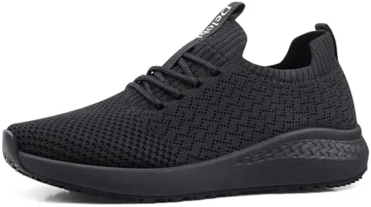 Delobi Non Slip Shoes for Women Food Service Slip Resistant Work Shoe Restaurant Chef Kitchen Hospital Staff Walking Sneakers Breathable Lightweight,Black 11