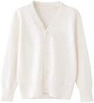 BUNIDUCKLING Girls' Long-Sleeved Cardigan with Buttons - Cotton - V-Neck Children's Cardigan School Uniform 90-160, White, 12-13 Years