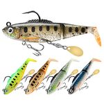 GOTOUR Soft Fishing Lures,Walleye Fishing Jigs Lure, Weedless Paddle Tail Swimbait for Bass, Bass Fishing Lure with Spoon Fishing Bait for Freshwater and Saltwater