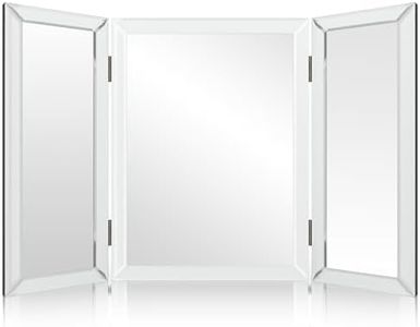 Houseables 3 Way Mirror, Trifold Mirror, Trifold Vanity, Three Way Folding, Tri Fold, For Braiding Hair, 3way, 3 Sided, Three Panel, Triple, Tabletop, Bathroom, Makeup, Self Haircut, 360, 21 x 31 Inch