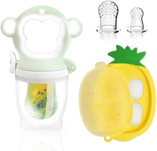HAOBAOBEI Baby Fruit Food Feeder - Silicone Nibble Tray Combo - Breastmilk Popsicle Mold for Cooling Relief, BPA Free Mesh Feeder for Infant Self Feeding (Monkey Mint + Pineapple)