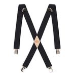 Dickies Men's 1 1/2 inch Solid Straight Clip Adjustable X Back Suspender, Black, Extended Size