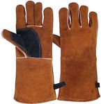 NBLEAGLO Leather Fireplace Gloves Heat Resistant for Mig,Tig welding,Stick,Forge,BBQ,Grill, Wood Stove,Fireproof Stitching (Brown &Black Reinforced Palm)