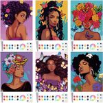 Dinifee 6 Pack Canvas Painting Kit Christmas Pre Drawn Canvas Afro Queen Cotton Canvas 8 x 10 Inch Stretched Canvas Paint and Sip Set for Adults Party Xmas Night(Flower Lady)