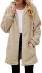 Yanekop Womens Oversized Sherpa Jacket Fuzzy Fleece Jackets Zip Up Outerwear Sweater Coat with Hood, C Apricot