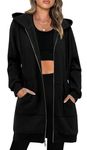 KISSMODA Womens Zip Up Hoodie Causal Drawstring Fall Jackets Long Sleeve Sweatshirts Oversized Fleece Jacket with Pockets, Black XXL