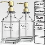 GLADPURE Soap Dispenser - 2 Pack, 18 Oz Antique Design Thick Glass Hand Soap Dispensers; with 304 Rust Proof Stainless Steel Pump, 6Pcs Clear Stickers, for Kitchen, Bathroom - Gold