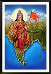 Canvas pe Bharat Mata Photo frame artwork Bharat Mata with Map painting for wall decor living room, school wall Large size 14x20 inch synthetic wood