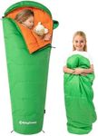 KingCamp Kids Sleeping Bag Cotton Flannel, Warm and Comfortable Children’s Mummy Sleeping Bags 6-12 Years (up to 100-145cm), Camping Essentials for Travel and Outdoor Activities in Winter(Green)