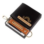 AICA Personalized Name & Charm Wallet & Keychain Leather Mens Set (Black & TanBrown) | Christmas Secret Santa Gifts for Men Office Collegues Friends