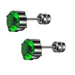 ZOCOYUU 4 Pairs Titanium Screw Back Surgical Stainless Steel Stud Earrings for Women Men,Rainbow 5A Cubic Zirconia Studs Double Side Earrings Piercing Sleeper Studs Jewelry 6mm (Black-Green-6mm)