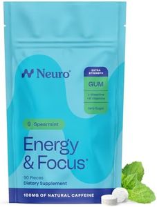 Neuro Energy & Focus Gum, Extra Strength - 100mg Natural Caffeine Gum & Nootropic Energy Supplement with L-Theanine & B Vitamins - Sugar Free, Vegan - Spearmint, 90ct