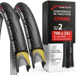 Fincci Pair 700 x 25c Road Tyres - Slick Road Bike 700c Tyres, 25-622 with 1mm Nylon Anti Puncture 60 TPI - Wheelset 28 inch, Road Bike Tyres for Folding, Race, Hybrid, Carrera, & Touring Bicycles