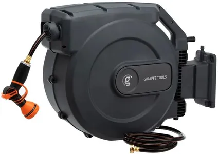 Giraffe Tools AW505/8 Retractable Garden Hose Reel 5/8" x 115+5 ft, Heavy Duty Wall Mounted Water Hose Reel Automatic Rewind, 180 Deg Swivel Bracket, Slow Retraction, 115ft, Dark Grey