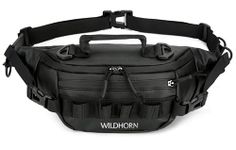 WILDHORN Outdoor Nylon Fishing Waist Bag for Men & Women | Sport Fanny Pack & Tackle Storage Pouch with Multi-Pockets | Adjustable Utility Waist Pack for Fishing, Travel & Gym (Black)