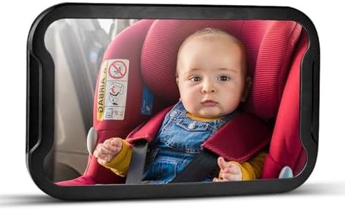 Gominimo Large Baby Car Mirror with Crystal Clear and Wide Angle View for Rear Facing Infant in Car Seat, Shatterproof, 360° Adjustable, Detachable, Safe and Secure Back Seat Mirror (Black, 30x19cm)