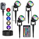 Halloween Spot Lights with Timer(4/6/8H), IP65 Waterproof 12V RGB Colored Landscape Lights with Timing Remote, LED Landscape Lighting Outdoor Spot Lights for Dance Yard Lawn Garden Decor (4 in 1)