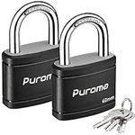 Puroma 2 Pack Keyed Padlock with 3 Keys, 1.1 Inch Locker Lock 40mm Heavy-Duty Locks for Gate Fence Hasp Cabinet Toolbox School Gym Locker (Black)