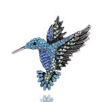 Hummingbird Gift for Women Girl Hummingbird Brooch Rhinestone Animal Pin Corsage Lapel Backpack Pin Christmas Anniversary Decorative Accessory Jewelry (Silver Blue)