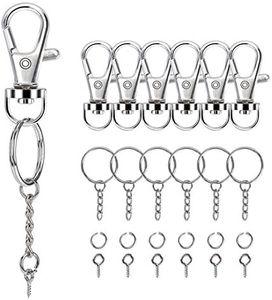 160PCS Swivel Snap Hook with Key Chain Rings Set- 40PCS Swivel Lobster Clasp, 40PCS Key Rings with Chain, 40pcs Jump Rings and 40pcs Screw Eye Pins for Keychain Lanyard, Crafts and Jewelry Making