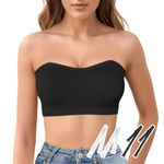 Sexy Code 1701 Women's Strapless Sport Bra - Padded Non-Slip Bandeau Tube Top, Wireless Bralette(D389-D259-Black-M