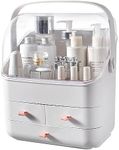 BRUUN Skin Care Cosmetic Storage Bin – A Large White Colored Dust and Water Proof Makeup Box with a Fully Open Lid & Drawers to Hold Brushes, Lotions, etc. for Countertop, Vanity, and Bathroom Dresser