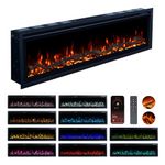 Valine Fires Recessed Electric Freestanding Fireplace UltraSlim Heater 50"/127cm, Wall-Mounted Fireplace for Media Wall, Electric Fire with 15 LED Flame Colours, Remote Control & Real Logs, 900W/1800W