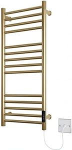 Manissa Siena Brushed Brass Stainless Steel Electric Heated Towel Rail 300mm W x 720mm H Energy Efficient Towel Radiator