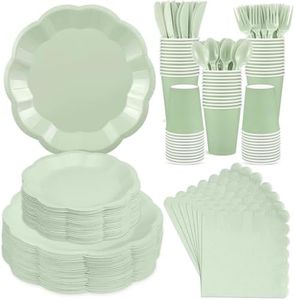 NatNarr 350 Pcs Sage Green Party Paper Plates and Napkins Set Include 9" Dinner Plates & 7" Dessert Plate Disposable Scalloped Tableware Serve 50 Guest for Wedding Baby Shower Bridal Shower Birthday