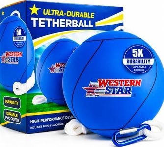 Western Star Tetherball Game Set - Soft-Touch Tether Ball with 2 Reinforced Attached Ropes - Outdoor - 4 Colors - Classic Family Game (Blue Ball w/Rope)