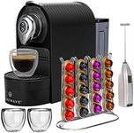 ChefWave Espresso Machine Compatible with Nespresso Capsules (Black) with Capsule Holder, and 2 Glass Cups Bundle with Handheld Milk Frother (2 items)