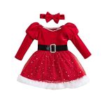 Carolilly Toddler Baby Girls Christmas Dress Toddler Girls Red Christmas Dress Long Sleeve Princess Mesh Dress Toddler Girls Christmas Costume Outfits (Red3, 3-4 Years)