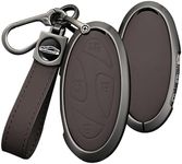 HIBEYO Key Fob Cover Compatible with Hyundai Ionic 6 Grandeur GN7 Kona Ev 2023 2024 Key Case Leather&Alloy Key Case Holder Accessories Fit for Hyundai Ionic 6 5/7 Button Key Shell-A Keychain Brown