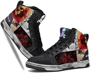 GXZUORUI Men's Gothic Skull High Top Sneakers, Unisex Casual Motorcycle Riding Shoes with Edgy Design for Urban Commuting (Skull 1, Adult, Men, 12, Numeric, US Footwear Size System, Medium)