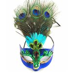 OCTCHOCO Masquerade Mask Peacock Feathers Mask Magic Sequins Venetian Half Mask for Halloween Party Evening Prom Costume Accessory Blue