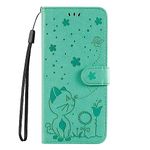 Miagon Case for Samsung Galaxy A32 4G,Premium Leather Wallet Cover Card Holder Wrist Strap Embossed Bee Cat Flower Pattern Magnetic Protective Cover