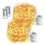 Led Fairy Lights 100 LEDs 8 Modes with Remote & Timmer Decorative Fairy Battery Powered String Lights, Copper Wire Light for Bedroom,Wedding(33ft/10m Warm White 2PACK)