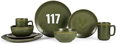 Ukonic Halo Master Chief 117 Stoneware 8-Piece Dinnerware Set | Video Game-Themed Home Kitchen Essentials | Includes Dinner and Salad Plates, Soup Bowls, Mugs | Place Setting for 2