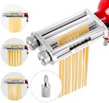 Rafbar Pasta Maker for Kitchenaid Attachments, 3 in 1 Stainless Steel Pasta Attachment for Kitchenaid Stand Mixer, Included Pasta Roller, Spaghetti&Fettuccine Cutter, 1 Metal Knob Screw Replacement