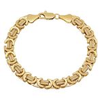 Men's 9mm 14k Yellow Gold Plated Flat Byzantine Chain Bracelet, 7 inches