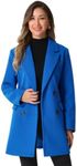 Allegra K Women's Notch Lapel Double Breasted Belted Mid Long Outwear Winter Coat Blue Medium