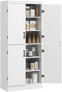 HOMCOM Armoire de Cuisine Haute à 4 Portes, Meuble de Rangement Autonome à 6 étages avec 2 étagères réglables pour Salon, Salle à Manger, Blanc