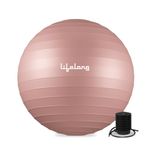 Lifelong LLFAGB65P Gym Ball for Exercise Anti Burst Exercise Ball with Foot Pump for Workout Yoga Ball for Women and Men Swiss Ball for Balance Stability Training, Birthing Ball for Pregnancy, Pink