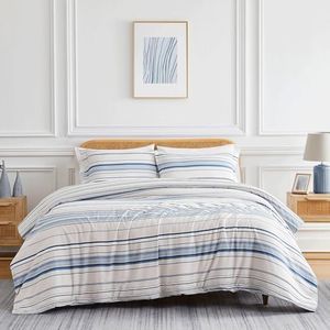 Southshore Fine Living, Inc. 3-Piece Oversized King Comforter Set, Down Alternative Blue and White Comforter with Matching Shams, Striped Bedspread for California/King Beds, Coastal Stripes Blue