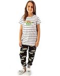 FRIENDS Central Perk Pyjamas For Girls | Children & Teens F.R.I.E.N.D.S Cafe Striped Black & White T-Shirt & Logo Loungepants PJ Set TV Show Gifts