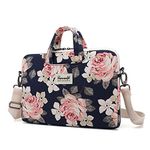 Canvaslife White Rose Patten Canvas Laptop Shoulder Messenger Bag Case Sleeve for 11 Inch 12 Inch 13 Inch Laptop and Macbook Air Pro 11 /12/ 13