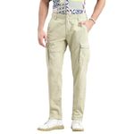 ROOKIES Men's Linen Cotton Slim Fit Cargo Pant (RJPP057-34) Khaki